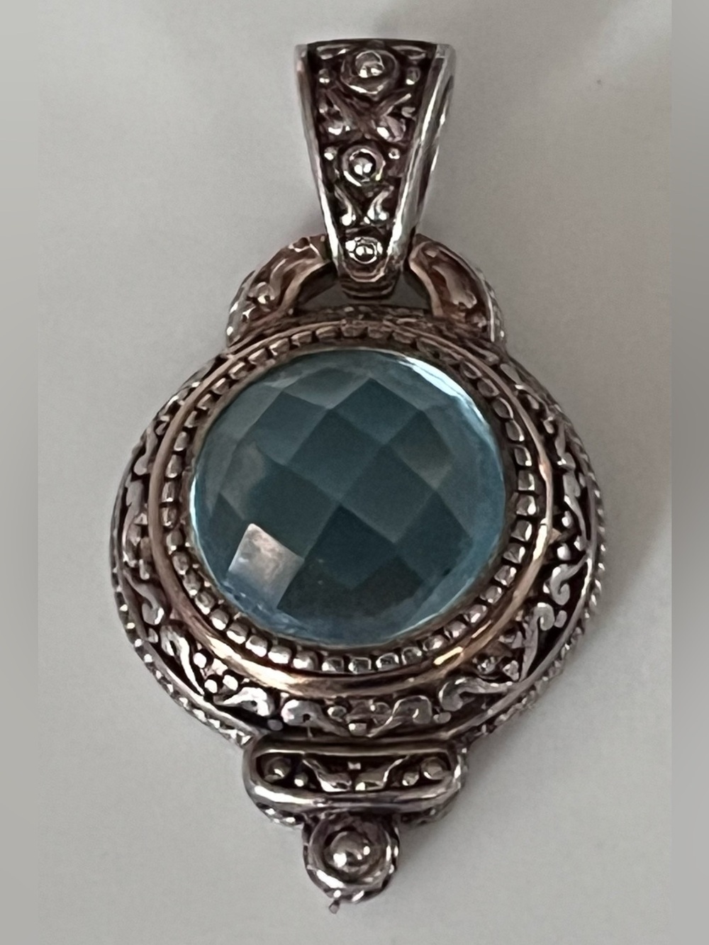 Blue Topaz and Sterling Silver 925  with 18k gold band Filigree Pendant